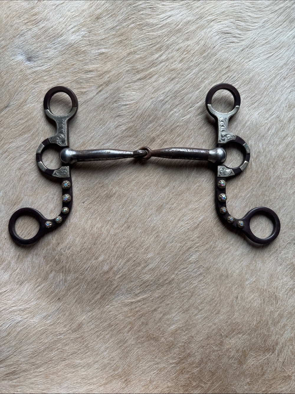 Showman Black Steel Bit w/ Silver Beads & Engraved Silver Accents